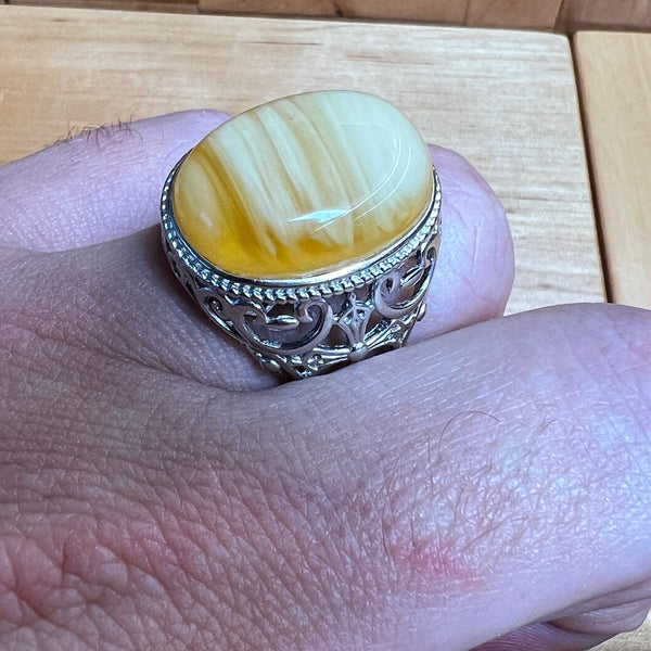 Baltic Amber Men’s Ring – 925 Sterling Silver, Handmade, Adjustable Size