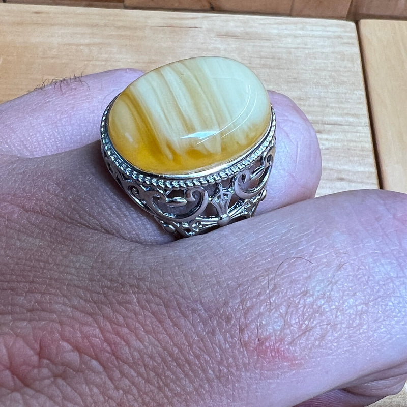 Baltic Amber Men’s Ring – 925 Sterling Silver, Handmade, Adjustable Size