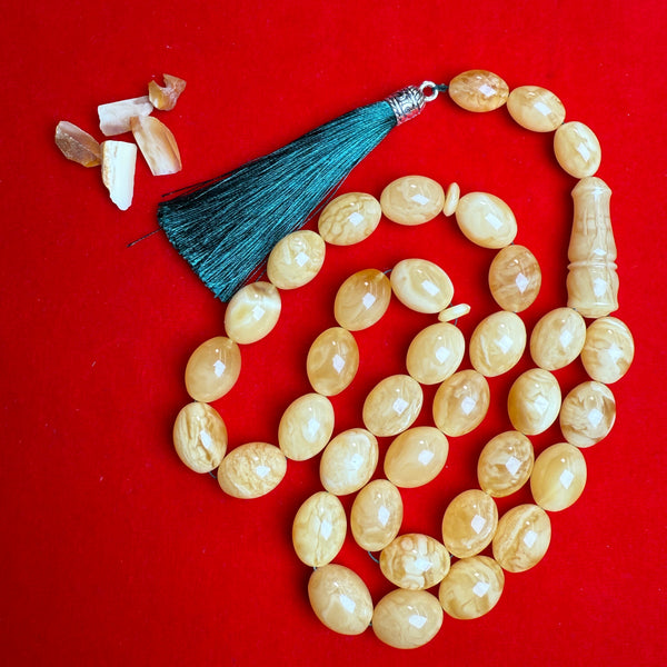 Premium Handmade White Amber Tasbih Misbaha Islamic Prayer Beads 15mm x 20mm 91g