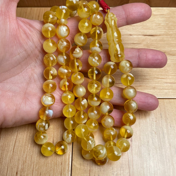 Handmade Yellow Amber Misbaha Tasbih Islamic Prayer Beads 10.6mm 47.6g