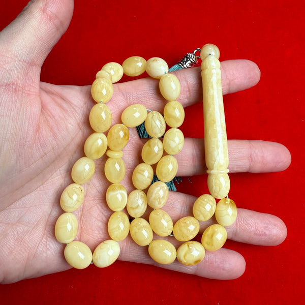 Premium Handmade White Amber Tasbih Misbaha Islamic Prayer Beads 9mm x 12mm 31g