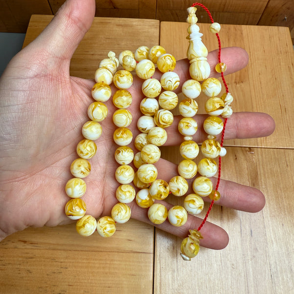 White Pressed Amber Style Misbaha Tasbih – 51.1g 11mm – Islamic Prayer Beads