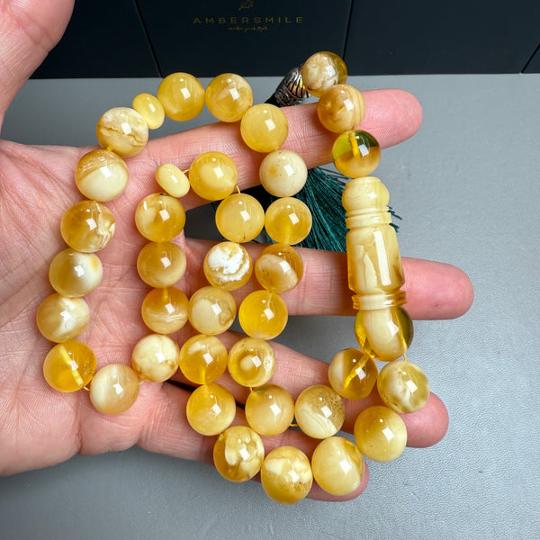Handmade Honey White Amber Misbaha Tasbih Islamic Prayer Beads 12.1mm 44.9g