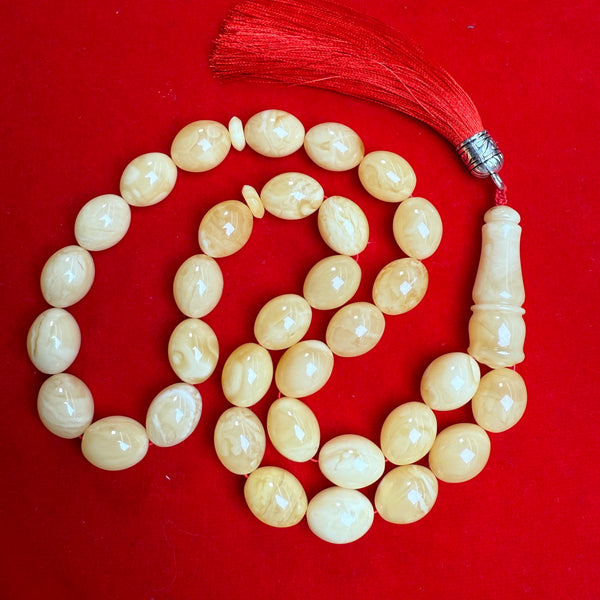 Premium Handmade White Amber Tasbih Misbaha Islamic Prayer Beads 13mm x 16mm  60g