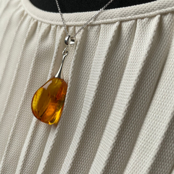 Natural Amber Pendant 925 Sterling Silver Made in Eu Baltic Gemstone 4.5g