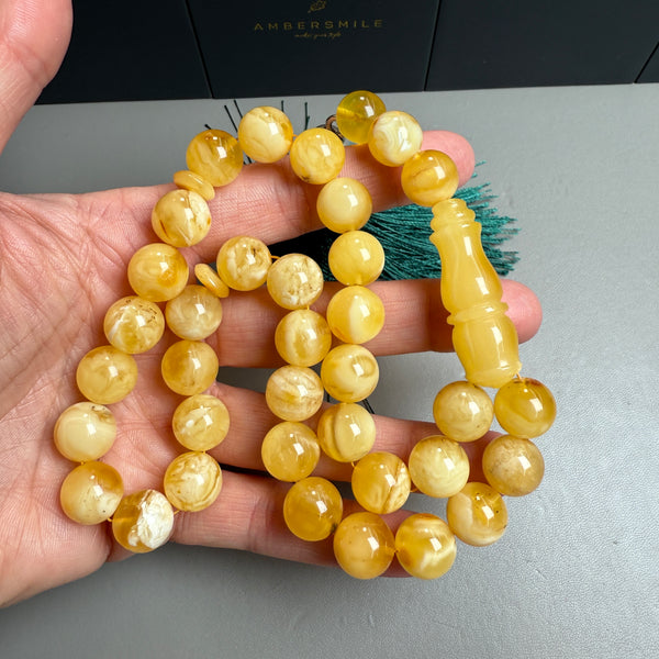 Handmade Honey White Amber Misbaha Tasbih Islamic Prayer Beads 12.1mm 43.2g