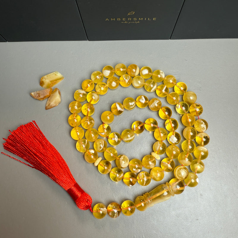 Premium Handmade Exclusive Transparent White Amber Tasbih Misbaha Islamic Prayer Beads 10.6mm 52.3g