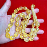 Premium Handmade Yellow Transparent Amber Tasbih Misbaha Islamic Prayer Beads 12mm x 16mm  53g