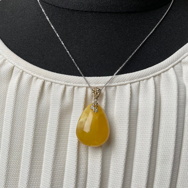 Natural Amber Pendant 925 Sterling Silver Made in Eu Baltic Gemstone 5.5g