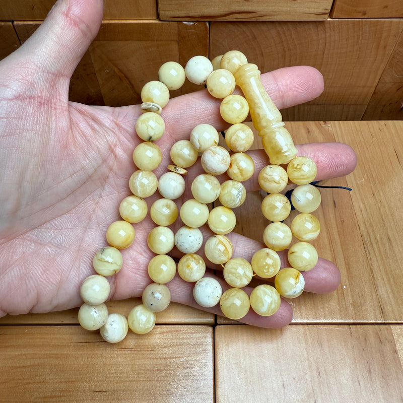Handmade White Amber Misbaha Tasbih Islamic Prayer Beads 11.5mm 45.6g