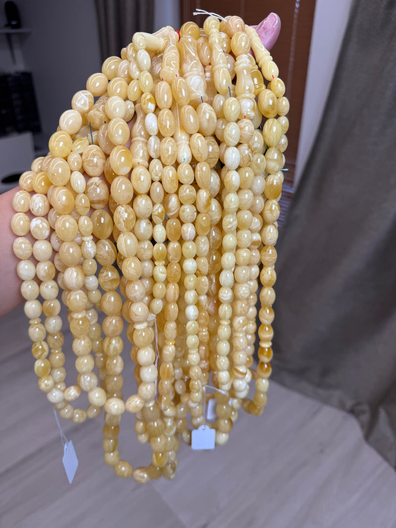 WHITE AMBER MISBAHA OLIVE 9-14mm