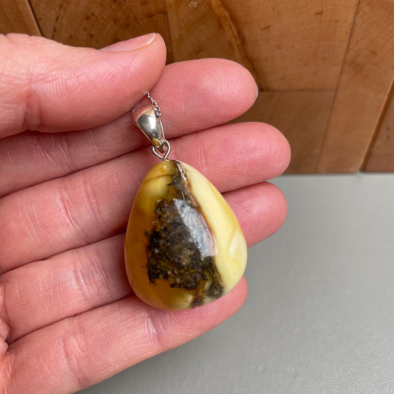 Natural Amber Pendant 925 Sterling Silver Made in Eu Baltic Gemstone 9g