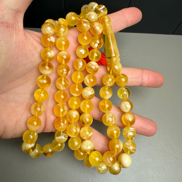 Premium Handmade Honey White Amber Tasbih Misbaha Islamic Prayer Beads 10.5mm 53.5g
