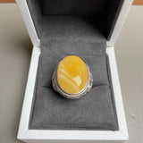 Baltic Amber Men’s Ring – 925 Sterling Silver, Handmade, Adjustable Size