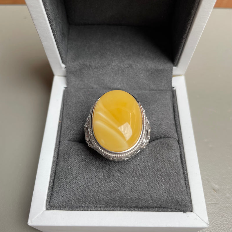 Baltic Amber Men’s Ring – 925 Sterling Silver, Handmade, Adjustable Size