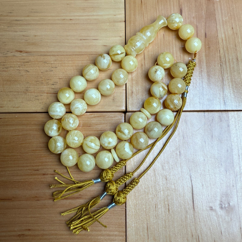 Handmade White Amber Misbaha Tasbih Islamic Prayer Beads 12.3mm 43g
