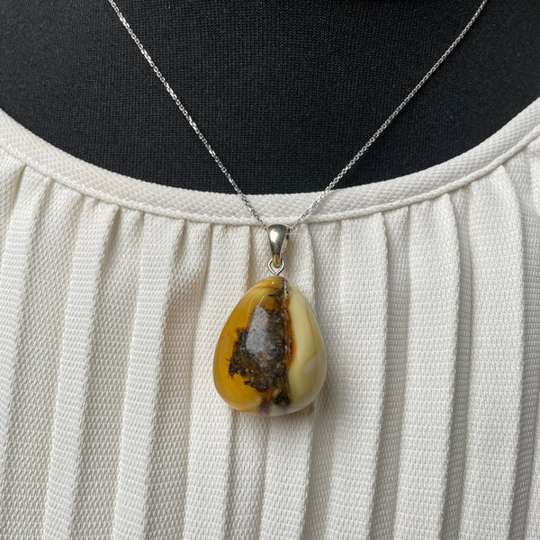 Natural Amber Pendant 925 Sterling Silver Made in Eu Baltic Gemstone 9g