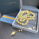White Amber Tamlika Misbaha Tasbih Islamic Prayer Beads 12.2mm 54.2g