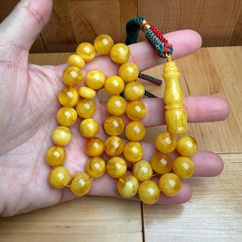 Handmade Antiq Amber Misbaha Tasbih Islamic Prayer Beads 11.5mm 35.5g