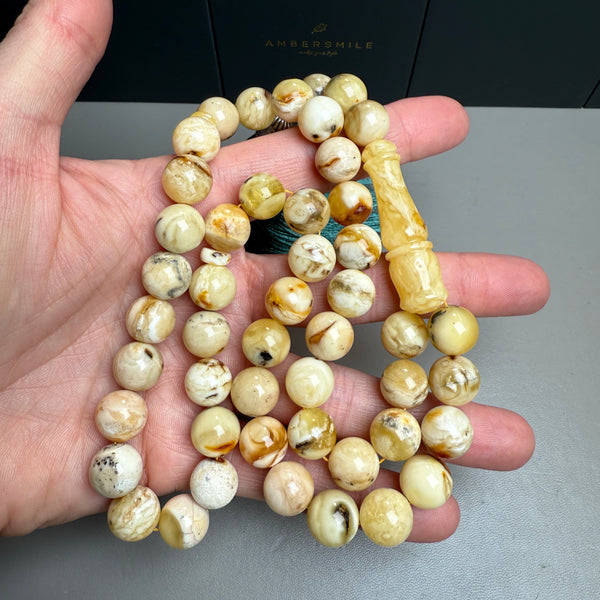 Handmade Oreo White Amber Tasbih Misbaha  Prayer Beads 11.3mm 44.4g