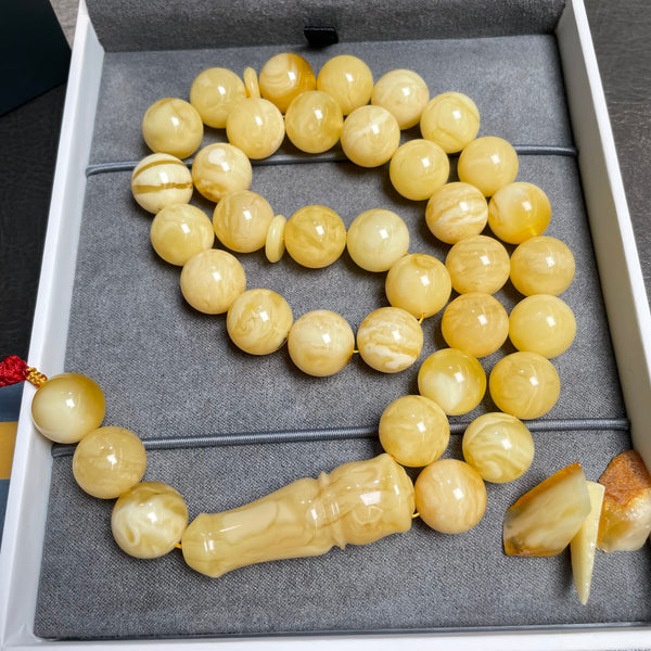 مسبحة فاخرة من كهرمان البلطيق الطبيعي ، حبة 13مم ، 53.3 غرام