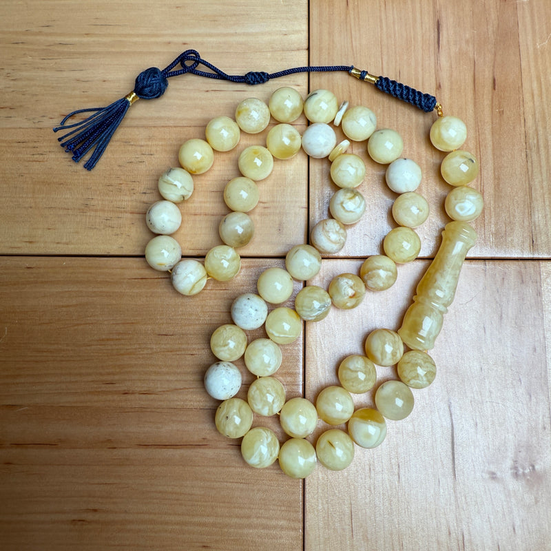 Handmade White Amber Misbaha Tasbih Islamic Prayer Beads 11.5mm 45.6g