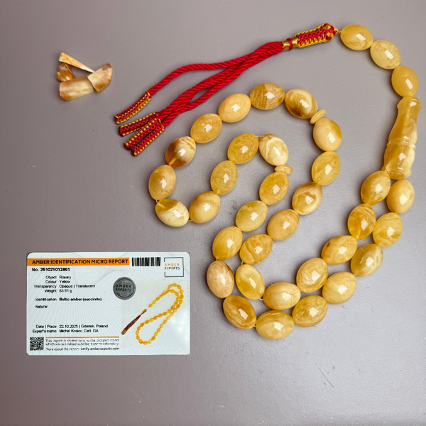 Handmade Natural Baltic Amber Misbaha Islamic Prayer Beads 14mm x 20mm 84g