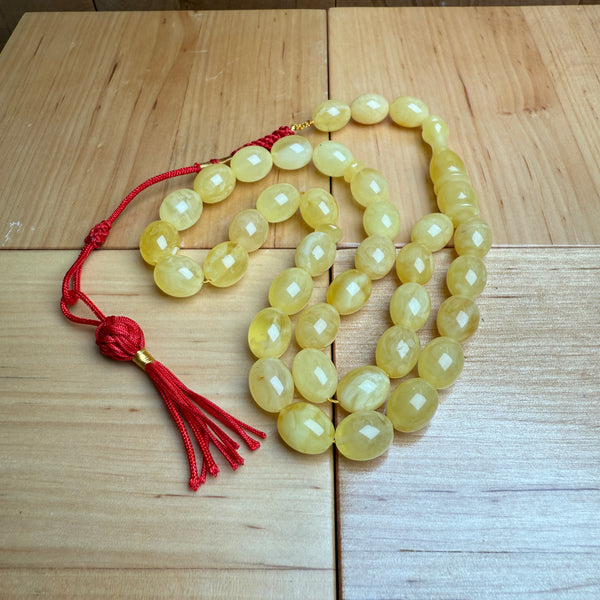 Handmade Y/W Amber Misbaha Tasbih Islamic Prayer Beads 10x12mm 27g