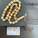 Handmade Honey White Amber Misbaha 13x15mm 62.97g 33 beads LAB certificate