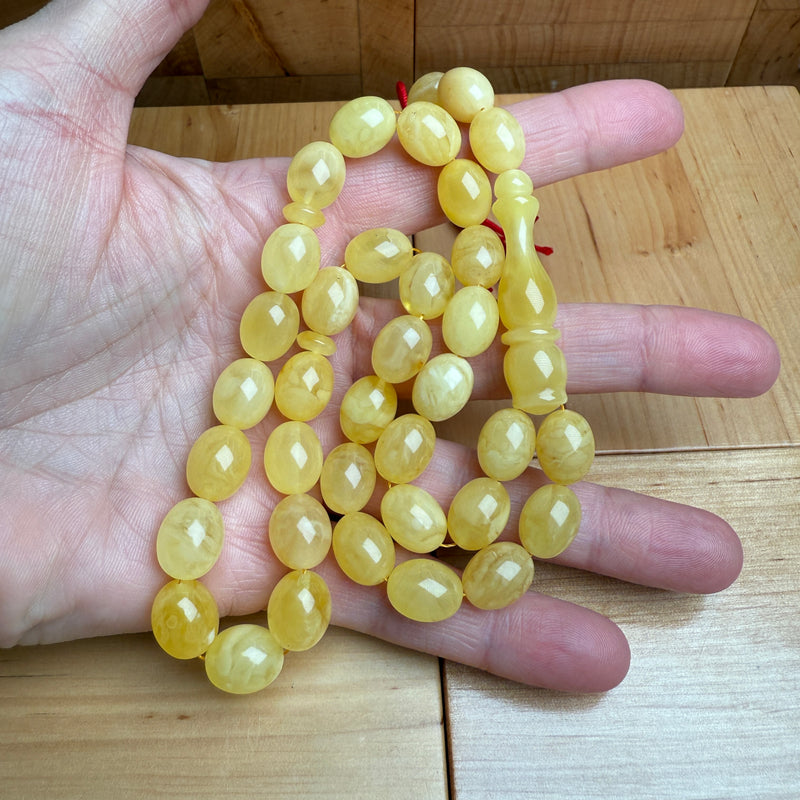 Handmade Y/W Amber Misbaha Tasbih Islamic Prayer Beads 10x12mm 27g