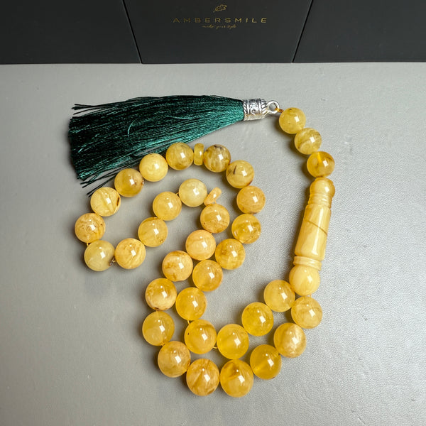Handmade Yellow Amber Misbaha Tasbih Islamic Prayer Beads 12mm 42.3g