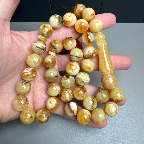 Handmade Oreo Amber Tasbih Misbaha Islamic Prayer Beads 13.4mm 56.8g