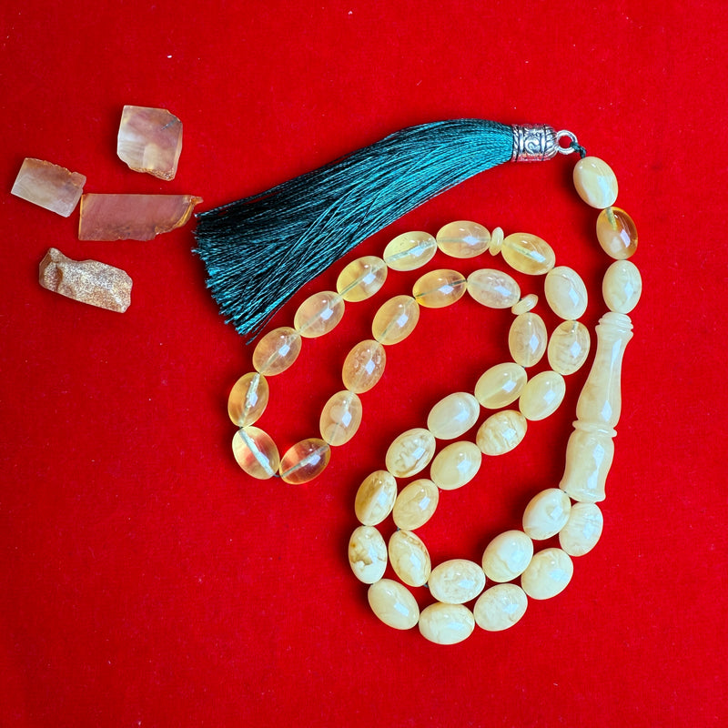 Premium Handmade Yellow Transparent Amber Tasbih Misbaha Islamic Prayer Beads 9mm x 13mm 32.5g