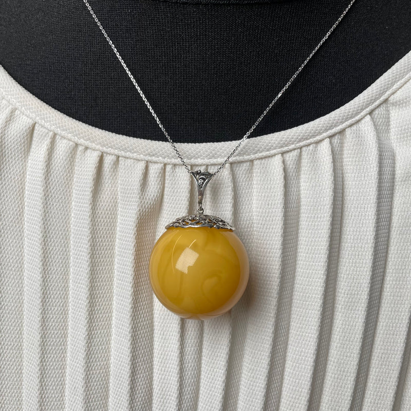 Amber Pendant 925 Sterling Silver Made in Eu Baltic Natural Gemstone 22.5g Gift