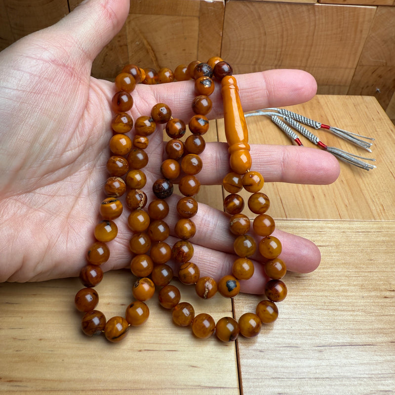 Handmade Antiq Amber Misbaha Tasbih Islamic Prayer Beads 8.6mm 29.5g