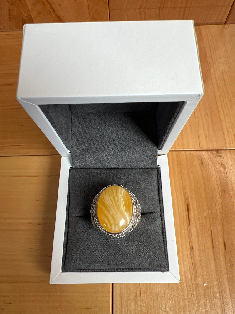 Baltic Amber Men’s Ring – 925 Sterling Silver, Handmade, Adjustable Size