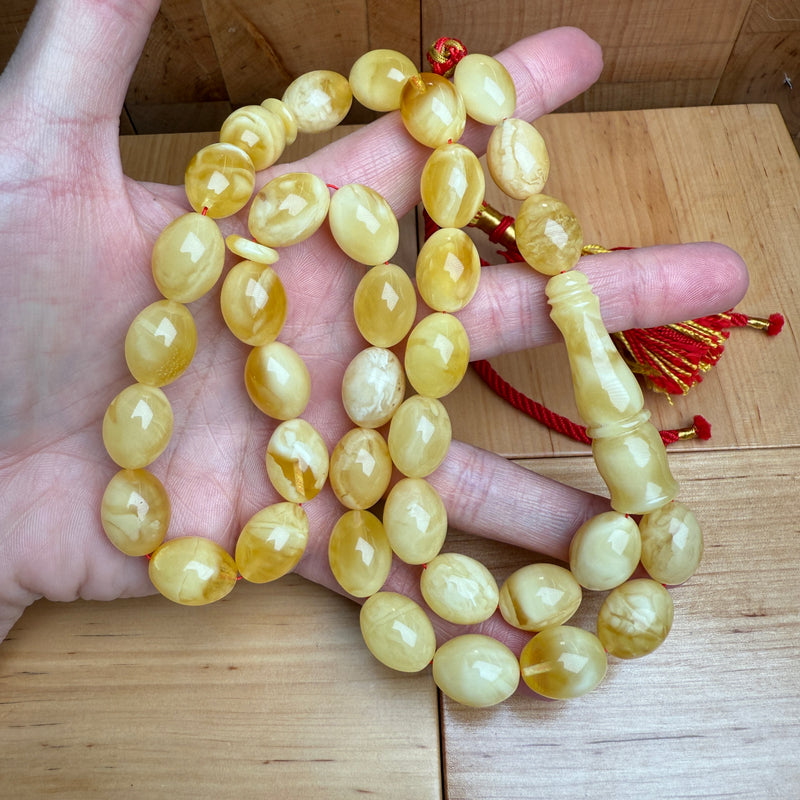 Handmade Y/W Amber Misbaha Tasbih Islamic Prayer Beads 12x16mm 59.5g
