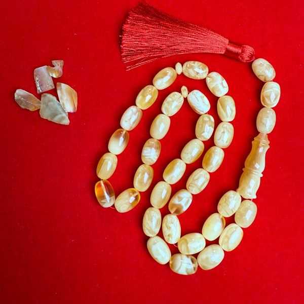 Premium Handmade White Amber Tasbih Misbaha Islamic Prayer Beads 11mm x 16mm 50g