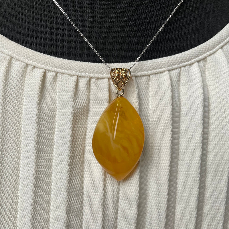 Natural Amber Pendant 925 Sterling Silver Made in Eu Baltic Gemstone 9g