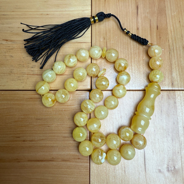 Handmade Y/W Amber Misbaha Tasbih Islamic Prayer Beads 12mm 40.8g