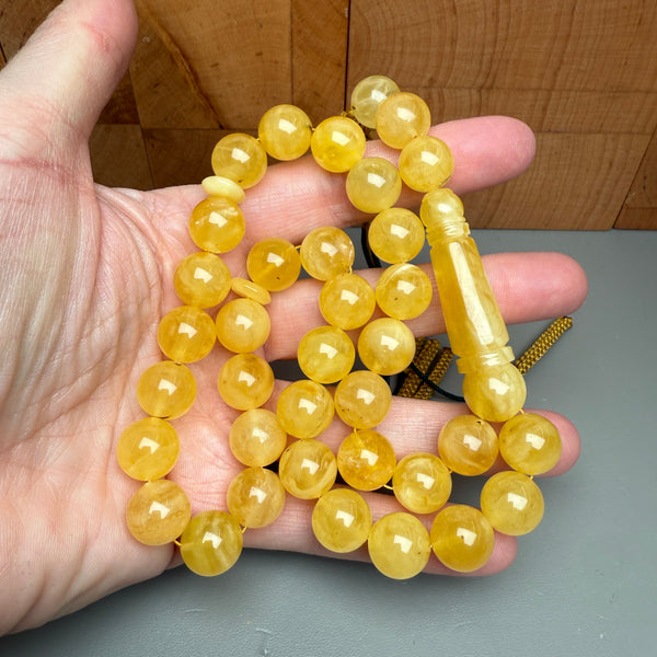 Handmade Yellow Amber Misbaha Tasbih Islamic Prayer Beads 12mm 41.6g