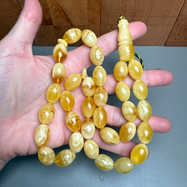 Handmade Natural Baltic Amber Misbaha Islamic Prayer Beads 12mm x 17mm 58.5g