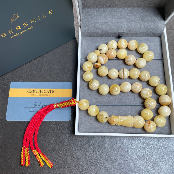 Oreo Natural Amber Misbaha Tasbih Islamic Prayer Beads 14mm 63.5g