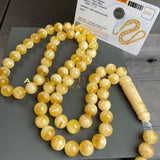 Handmade White Amber Misbaha 11mm 57.15g 66 beads LAB certificate