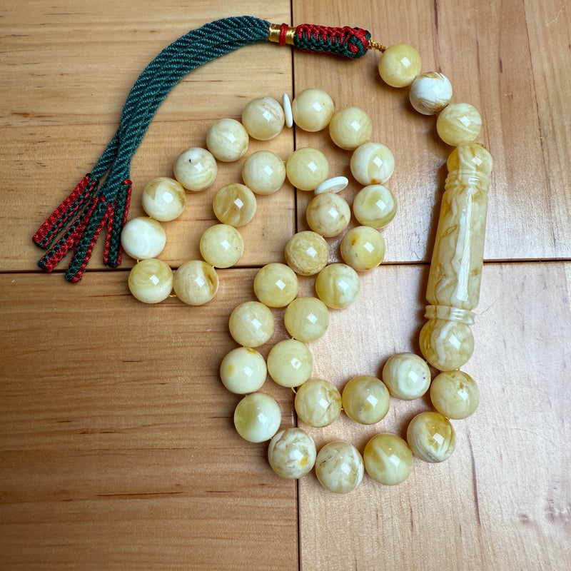Handmade White Amber Misbaha Tasbih Islamic Prayer Beads 12.2mm 48g