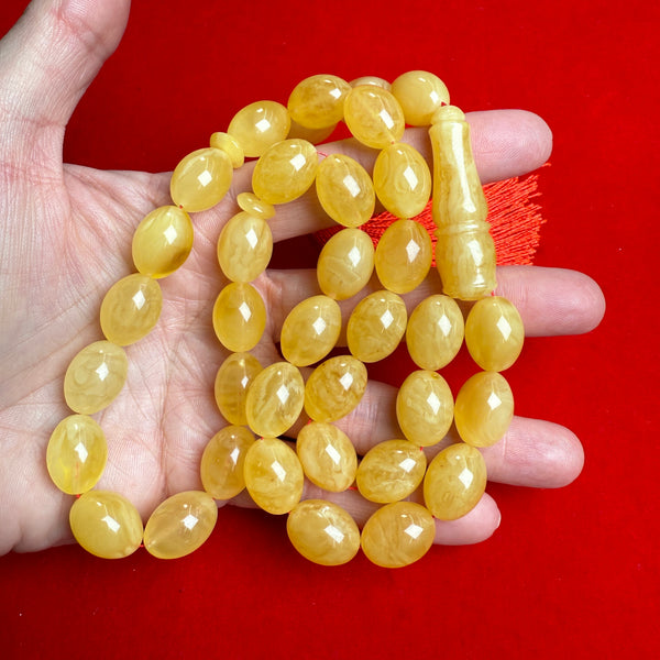 Premium Handmade Yellow Amber Tasbih Misbaha Islamic Prayer Beads 12mm x 16mm 53.5g