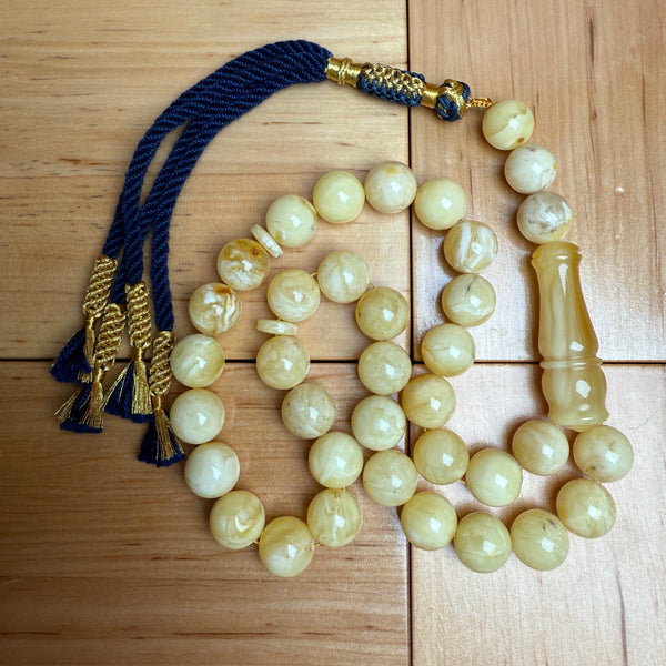 Handmade White Amber Misbaha Tasbih Islamic Prayer Beads 12mm 42.6g