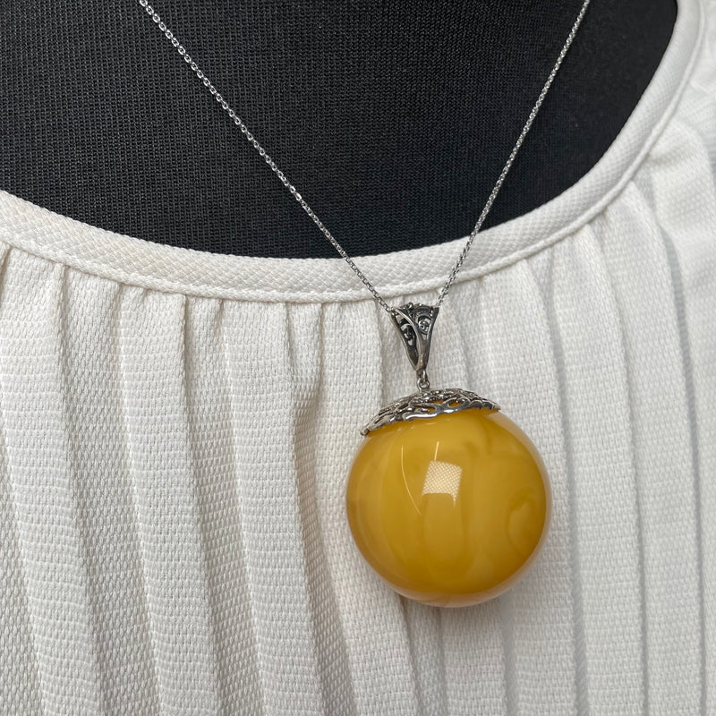 Amber Pendant 925 Sterling Silver Made in Eu Baltic Natural Gemstone 22.5g Gift