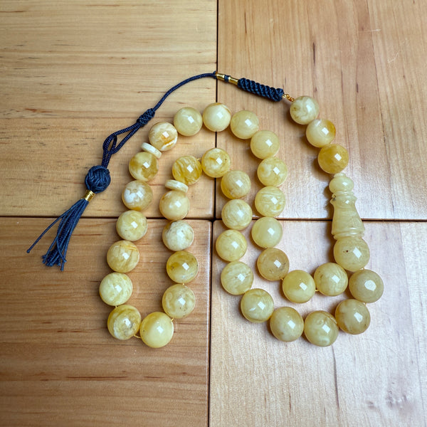 Handmade White Amber Misbaha Tasbih Islamic Prayer Beads 12mm 41.4g