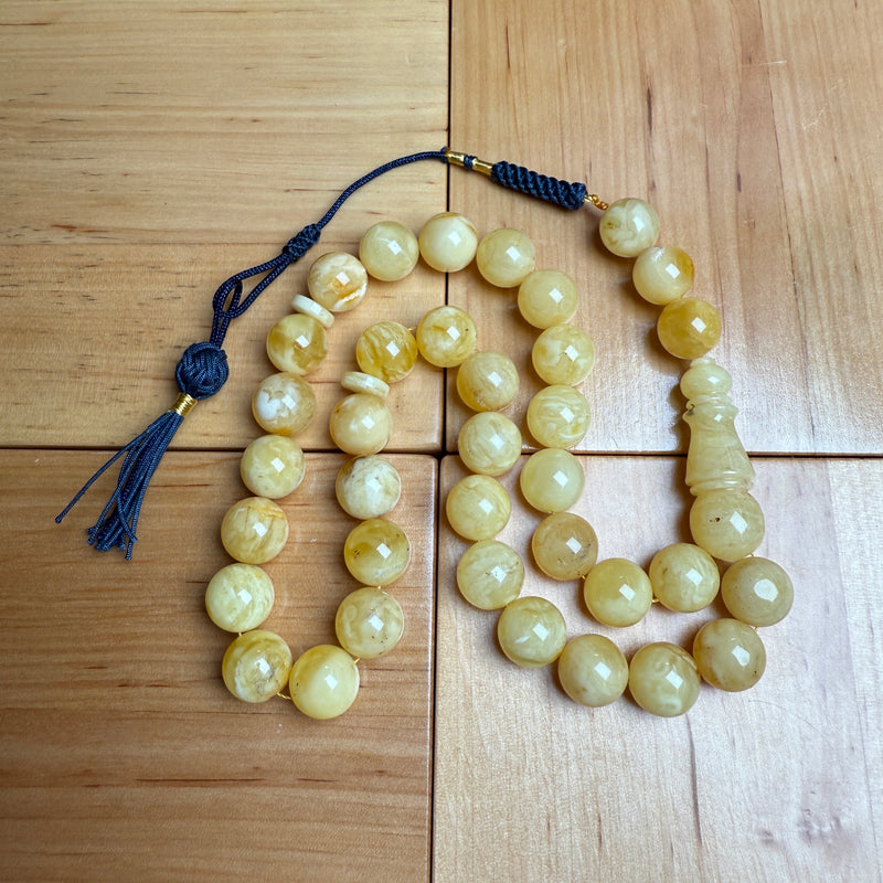 Handmade White Amber Misbaha Tasbih Islamic Prayer Beads 12mm 41.4g